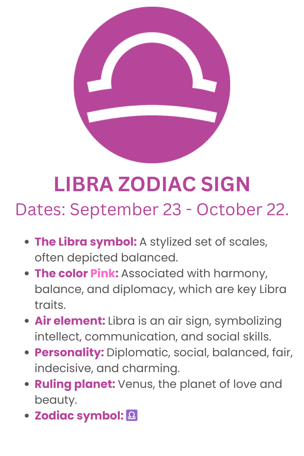 LIBRA ZODIAC SIGN Dates: September 23 - October 22.