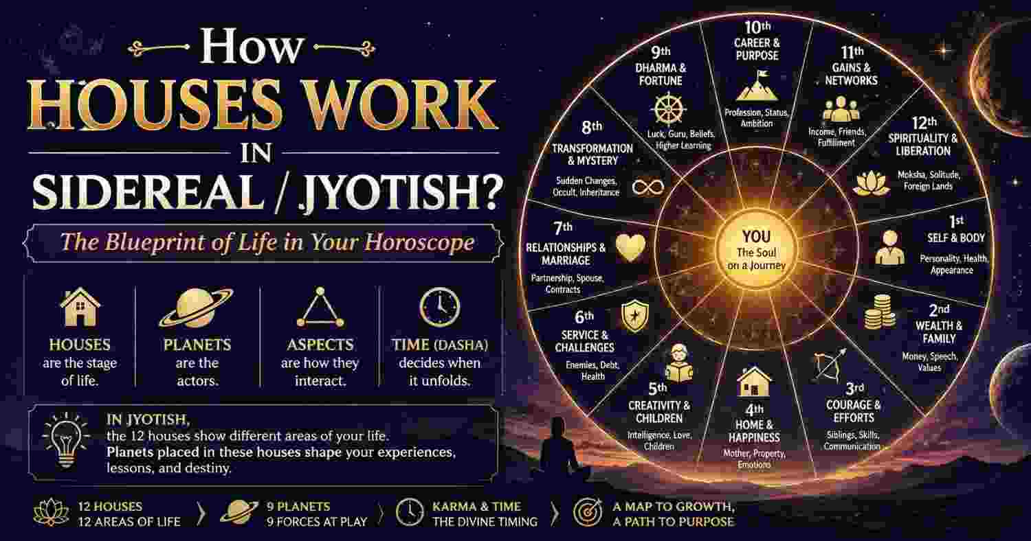 How Houses Work in Sidereal Jyotish Astrology: Guide to the 12 Bhavas